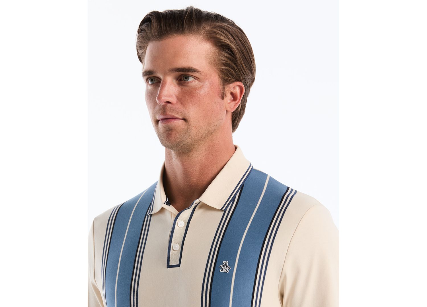 Men's Cotton Jacquard Vertical Stripe Short-Sleeve Polo Shirt
