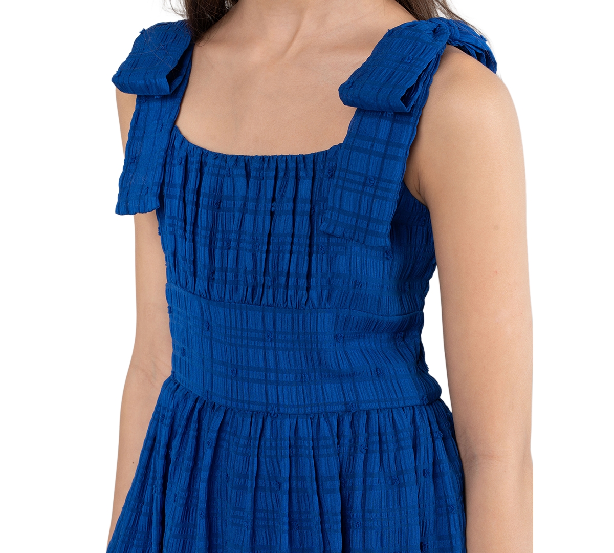 Rare Editions Girls' 7-16 Chiffon Clipdot Ruched Sleeveless Romper Dress