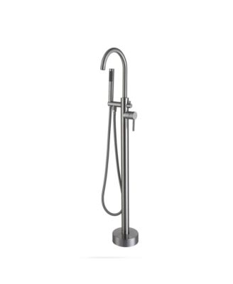 Brushed Nickel Freestanding Tub Filler Floor Mounted Bathtub Faucet with High Flow, Swivel Spout and Handheld Shower Head
