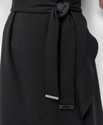 Women's Flutter Short-Sleeve V-Neck Faux-Wrap Dress