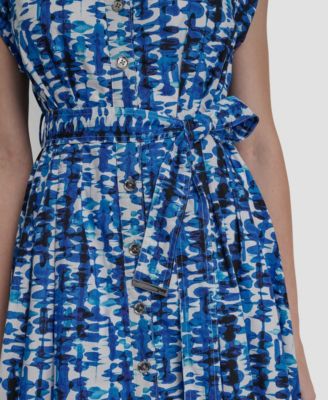 Women's Extended Button-Front Collared Cotton Midi Dress