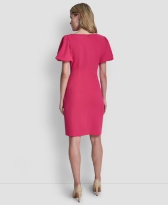 Women's Bubble-Sleeve Scuba Crepe Ruched Sheath Dress