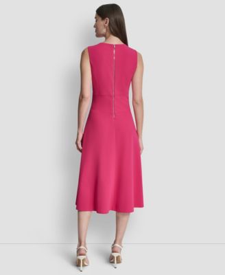 Women's Sleeveless Jewel Neck Fit and Flare Scuba Crepe Midi Dress