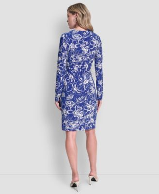 Women's Long-Sleeve V-Neck Faux-Wrap Dress