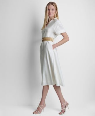 Women's Relaxed Short-Sleeve Collared Shirt-Dress