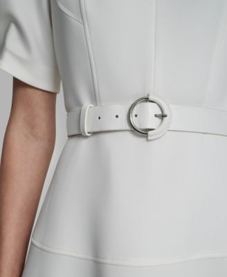 Women's Puff Short-Sleeve V-Neck Midi Dress