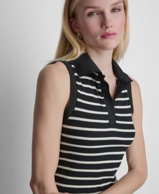 Women's Striped Sleeveless Collared Polo Midi Dress