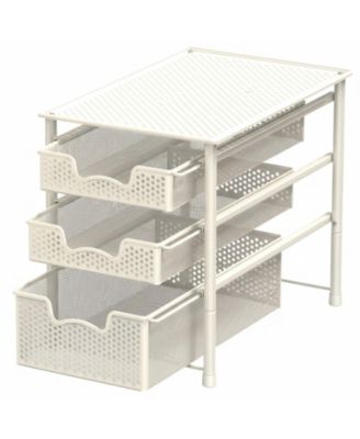 3 Tier White Alloy Steel Sliding Basket Organizer Drawer Cabinet