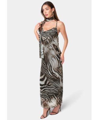 Women's Printed Chiffon Cowl Maxi Dress