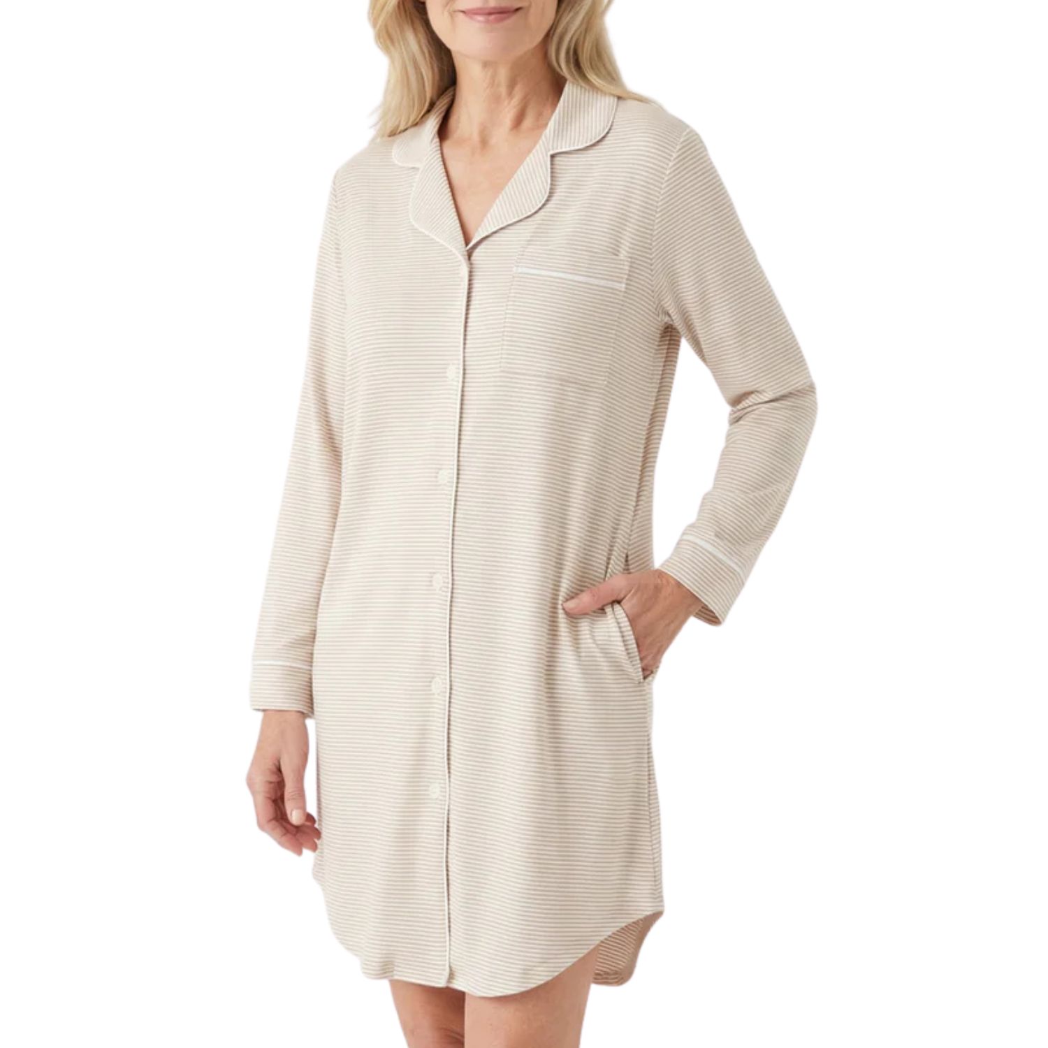 Women's Oatmeal Stripe Bamboo Sleepshirt
