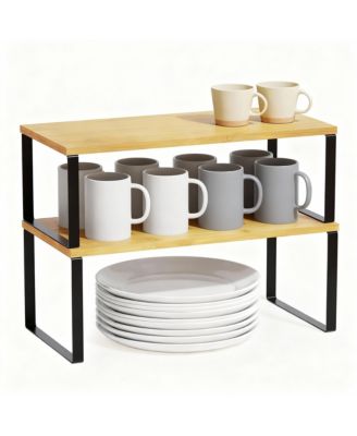 2 Pack Adjustable Bamboo Shelf Organizer