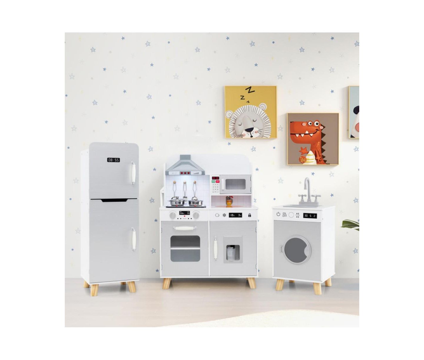 Детский игровой набор HONGGE 3-in-1 Wooden Interactive Kitchen Playset, Ages 3+ — фото 4