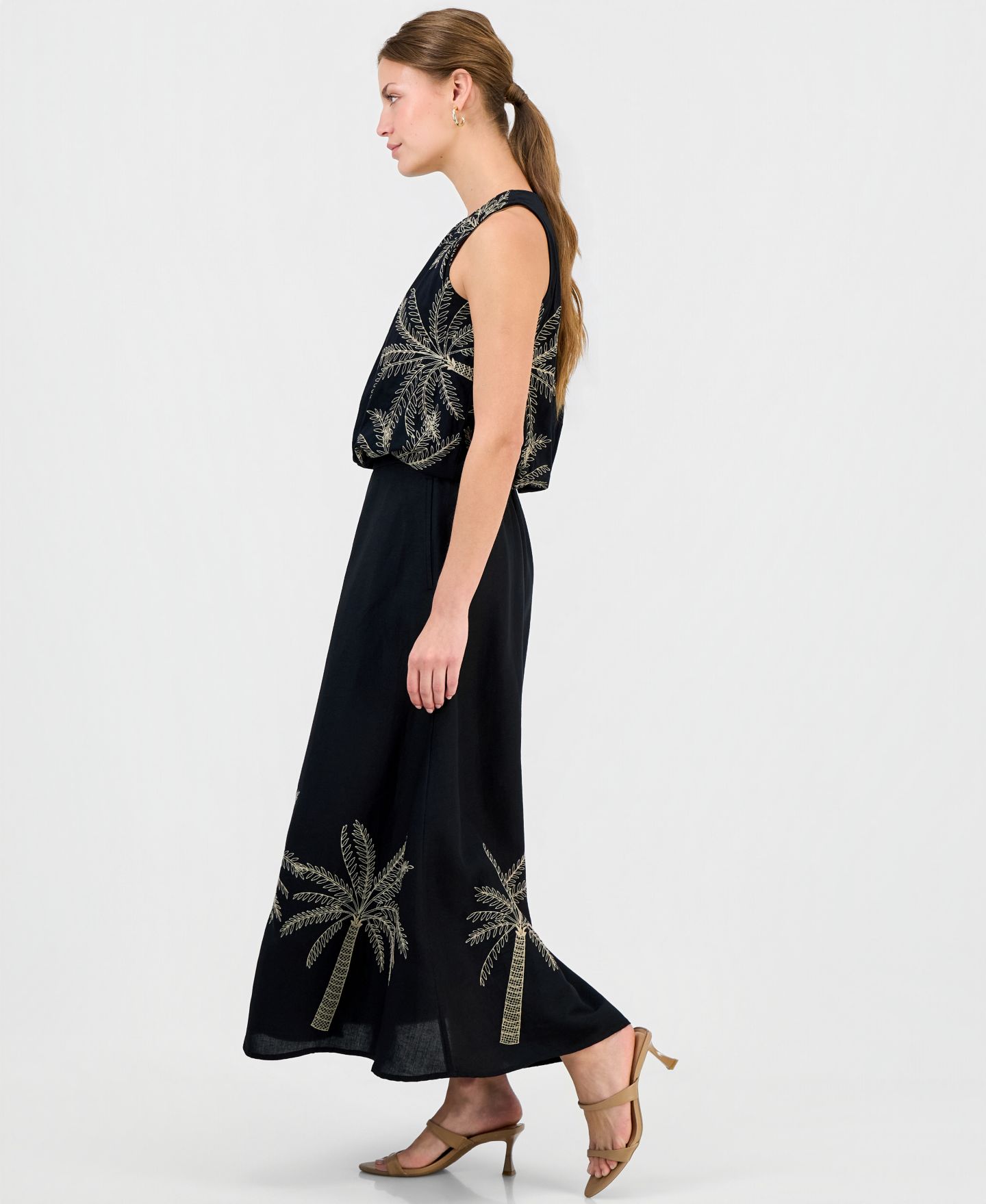Женская юбка I.N.C. International Concepts Petite Embroidered Midi, цвет: Глубокий чёрный — фото 3