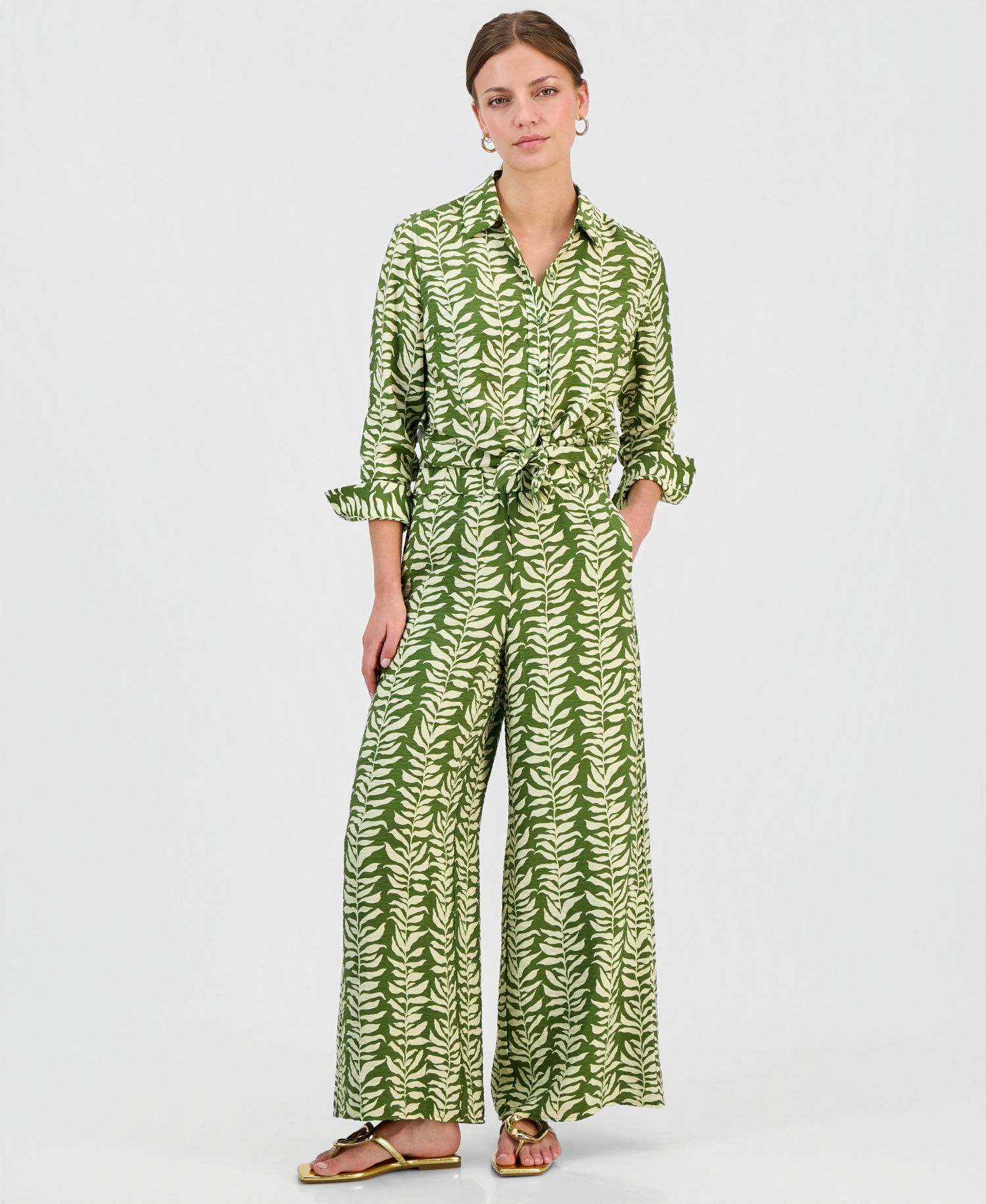 Petite Printed High-Rise Wide-Leg Pants