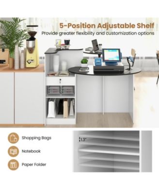 Modern Reception Counter Desk with Oval Tabletop and Lockable Drawer