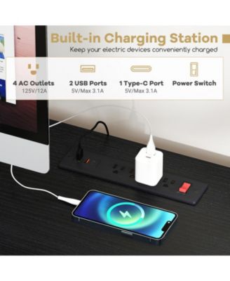 57 in Computer Desk with RGB LED Lights, Power Outlets and Multi-Storage