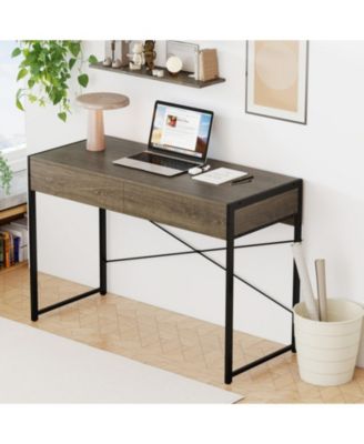 44 in Home Office Computer Desk with 2 Drawers and Metal Frame