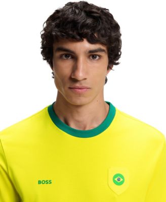 BOSS by Men's Stretch-Cotton Brazil Country Flag Logo T-Shirt