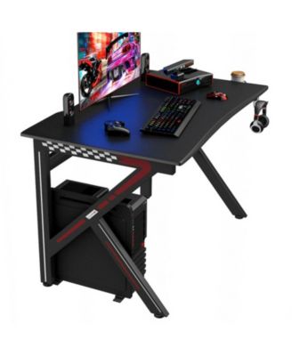 K-Shaped Gaming Desk with Cup Holder and Headphone Hook