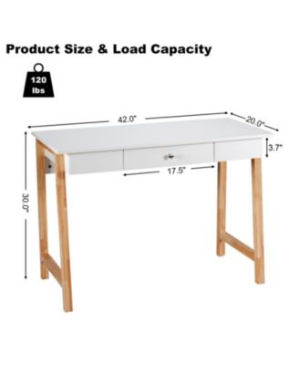 42 in Writing Desk with Storage Drawer and Rubberwood Legs