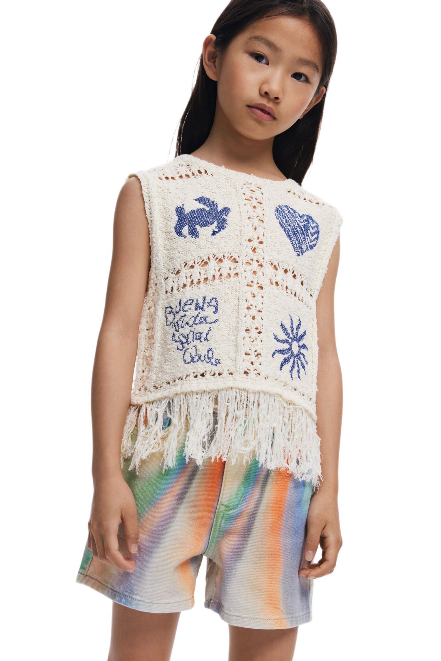 Girls Girls's Crochet sweater with fringes