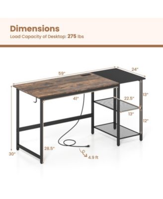 59 in Industrial Computer Desk with Built-in Charging Station and Storage Shelves