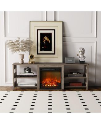 Fireplace TV Stand for up to 75" TV with Storage Shelves, Rustic Oak