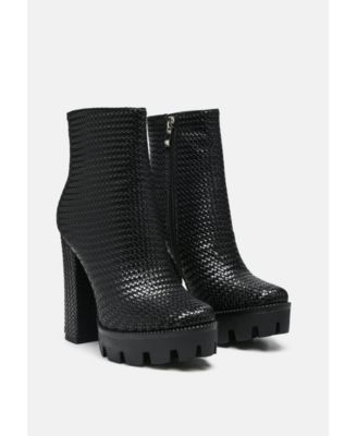 Womens Moleski Textured Block Heeled Boots
