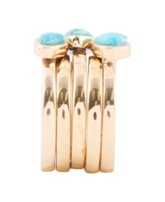 Bold Bronze and Genuine Turquoise 5 Piece Stack Ring Set