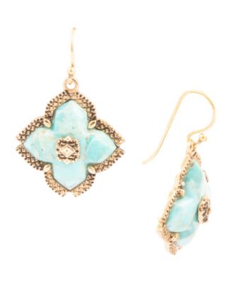 Blue Turquoise Maltese Golden Cross Earrings