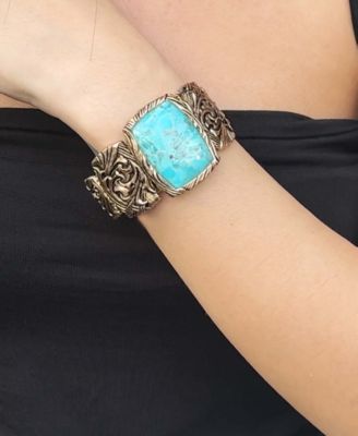 Jacquard Blue Turquoise Solid Golden Cuff Bracelet