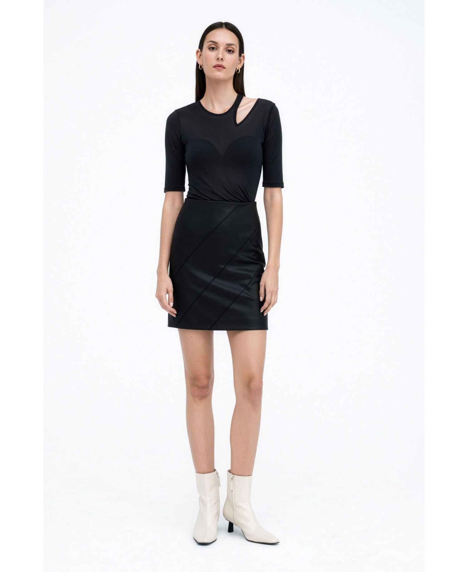 Women's Taia Fitted Sheer Jersey Elbow-Sleeve Shoulder-Cutout Top