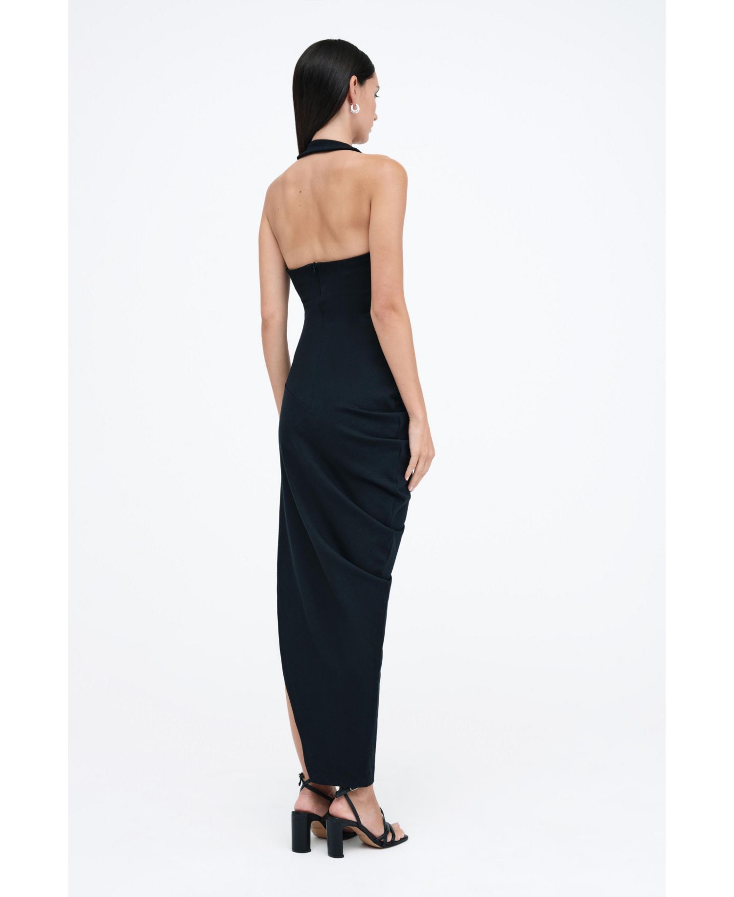 Women's Gallery Asymmetric-Drape Halter Open-Back Side-Slit Maxi Dress