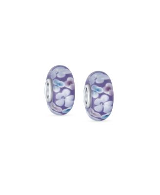 Set of 2 Floral Design Murano Glass Spacer Charm Bead with Sterling Silver Core
