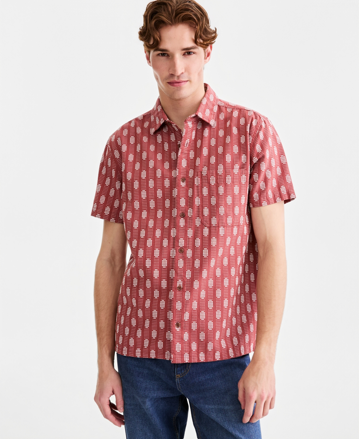 Sun + Stone Men's Cotton Geo-Print Short-Sleeve Shirt, Macy's Exclusive