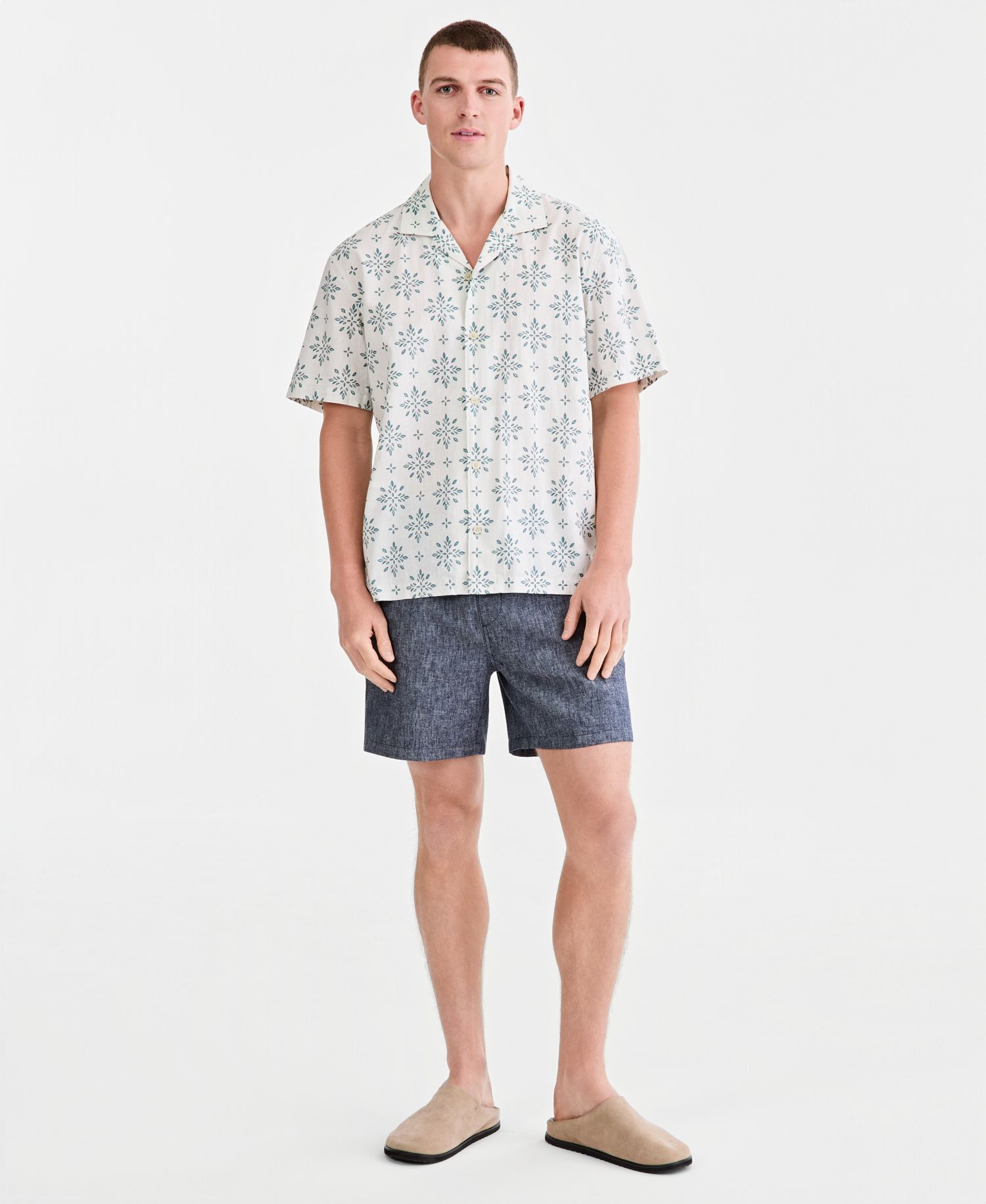 Sun & Stone Men's Linen Blend Printed Camp Shirt