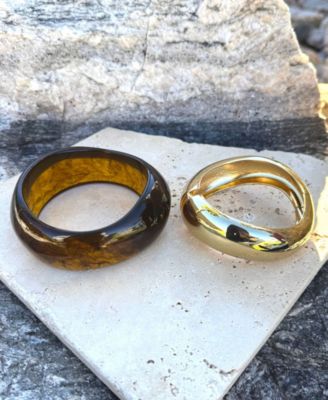 Gold Chunky Brown and Gold Bangle Bracelet Set