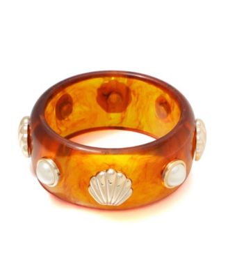 Shell and Pearl-Studded Tortoise Bangle Bracelet