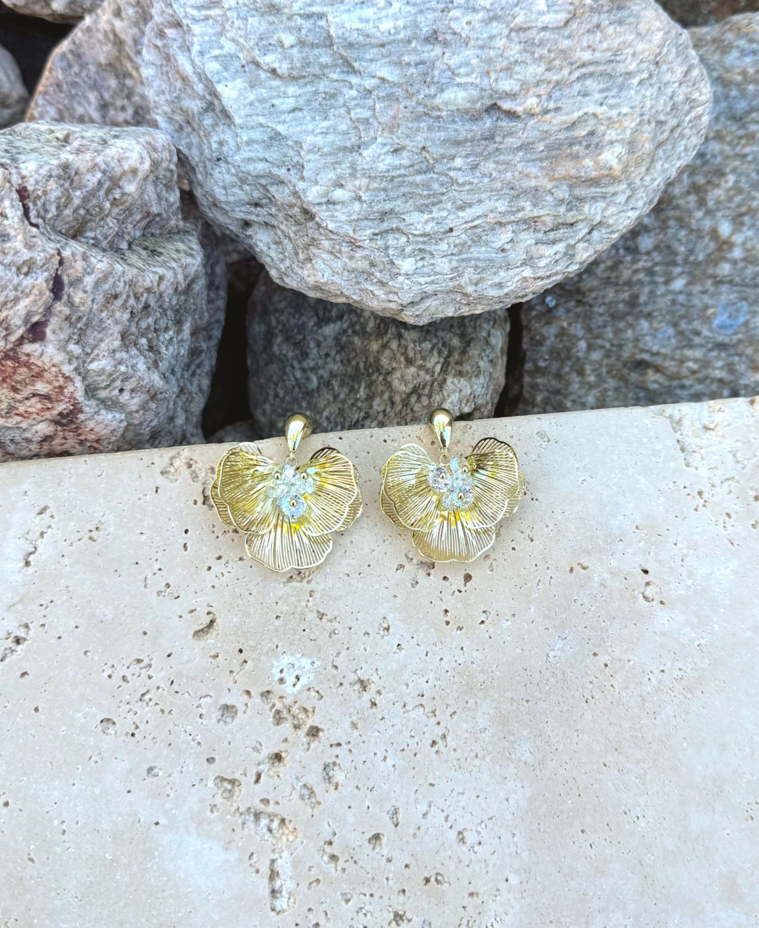 Crystal Gold Flower Stud Earrings