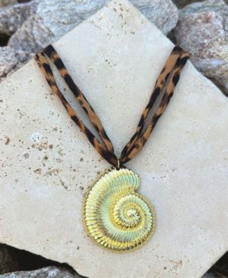 Gold Shell on Leopard Print Adjustable Necklace