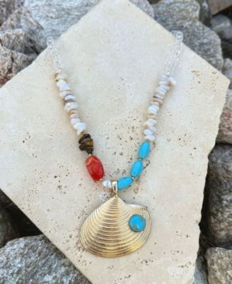 Gold Mixed Beaded Necklace Oversized Shell Bracelet