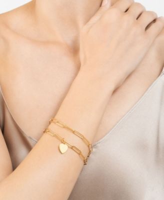 Gold 2-Piece Paperclip Heart Chain Necklace and Bracelet Set
