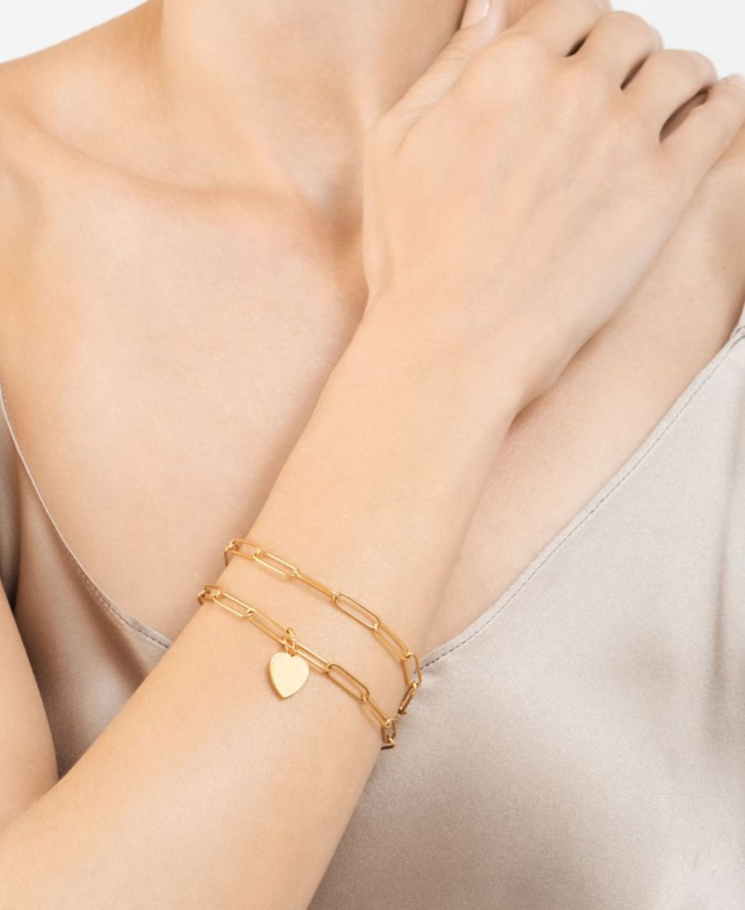 Gold 2-Pc. Paperclip Heart Chain Necklace and Bracelet Set