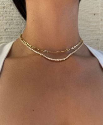 Gold 2-Piece Tennis and Paperclip Necklace Set