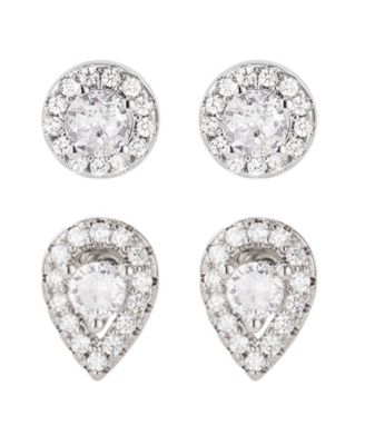 Cubic Zirconia Silver 2-Piece Halo Stud Earrings Set