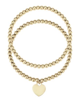 Gold 2-Piece Bead Heart Bracelet Set