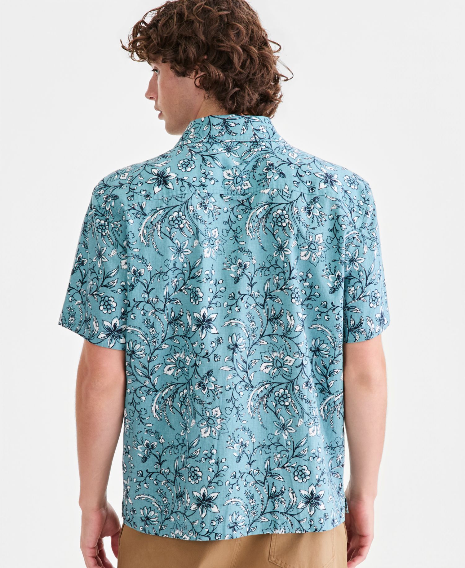 Men's Linen Blend Floral-Print Camp Shirt