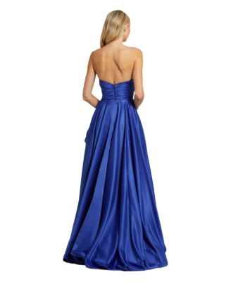 Women's Strapless High-Low Satin Gown with Draped Skirt