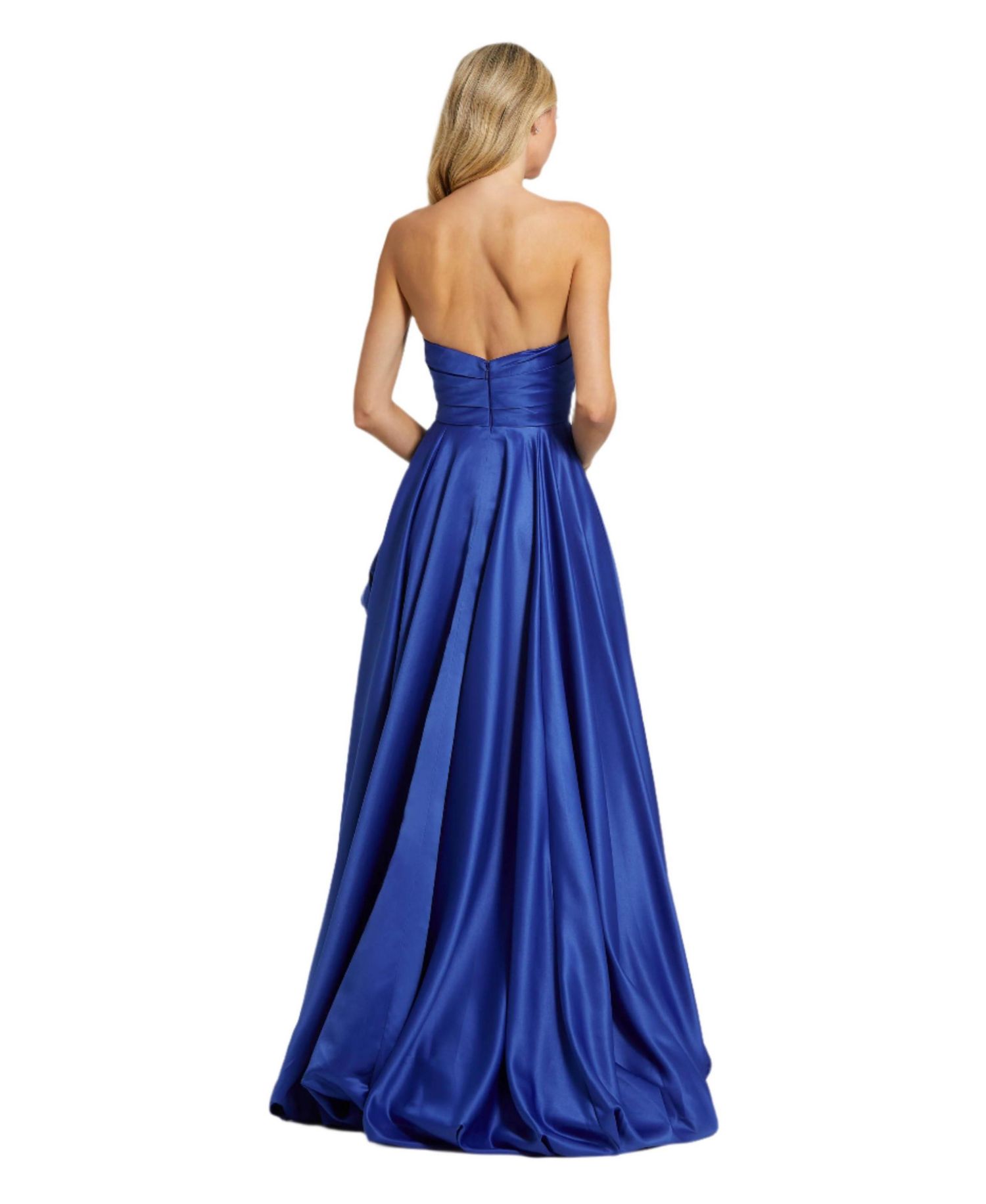 Women's Strapless High-Low Satin Gown with Draped Skirt