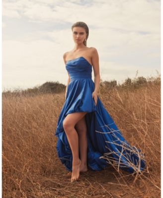 Women's Strapless High-Low Satin Gown with Draped Skirt